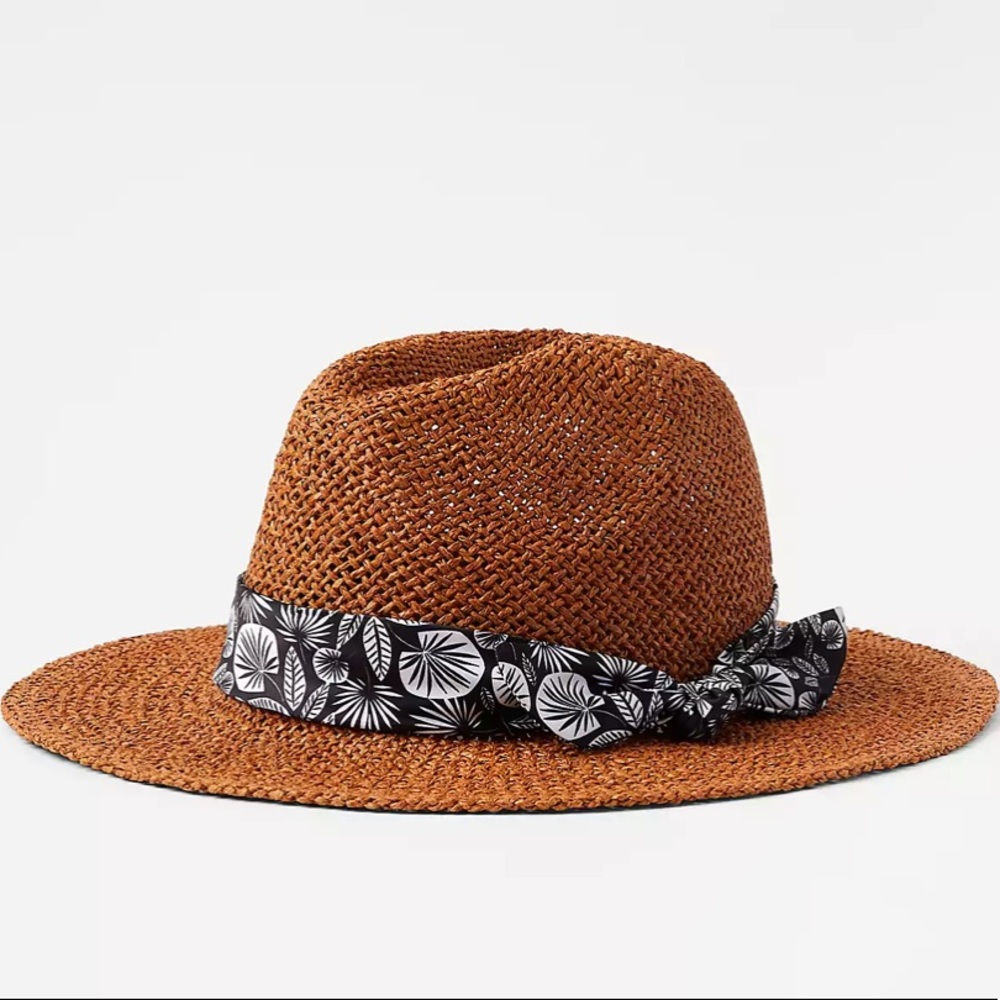 Loft palm ribbon straw fedora hat woman’s M/L nwt